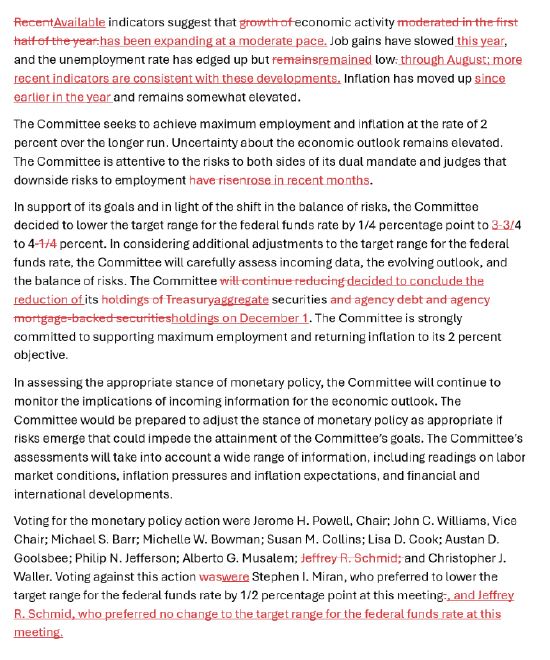 美联储声明对比:无最新数据下继续降息 不同阵